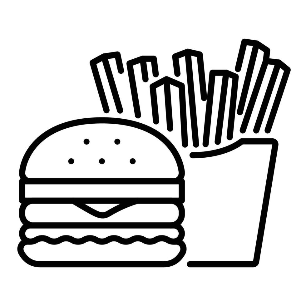 Burger and fries line icon vector