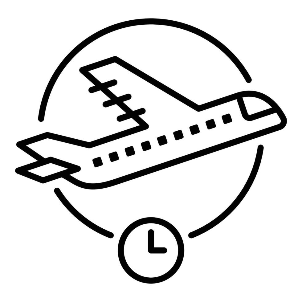 flight delay conceptual icon, featuring plane with a clock vector