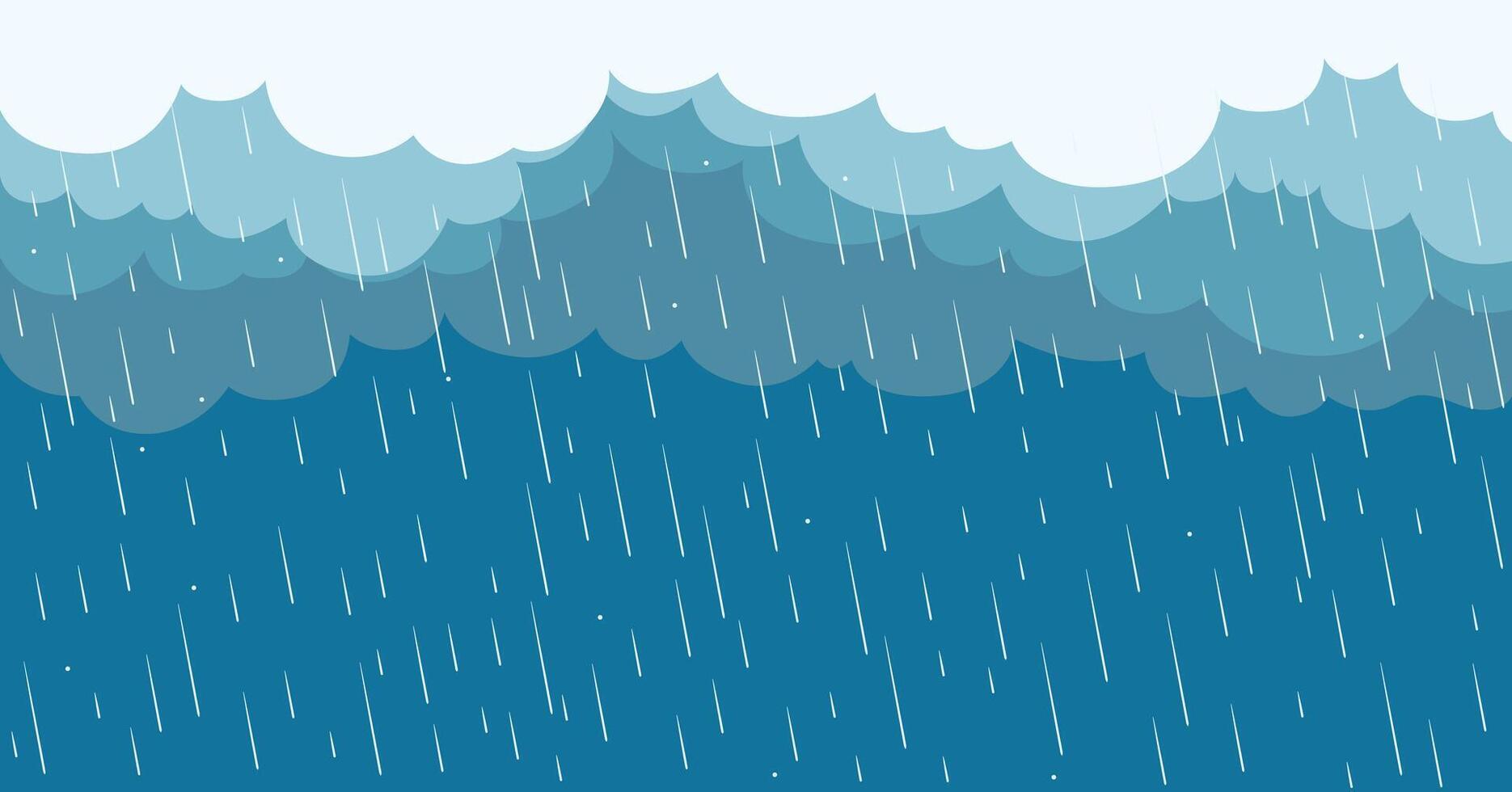 Natural rainfall with storm clouds. Heavy rain, raindrops background, vector