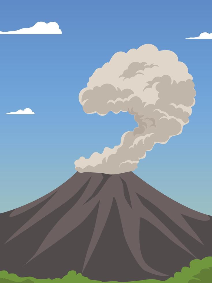 A smoking volcano eruption with ash clouds vector