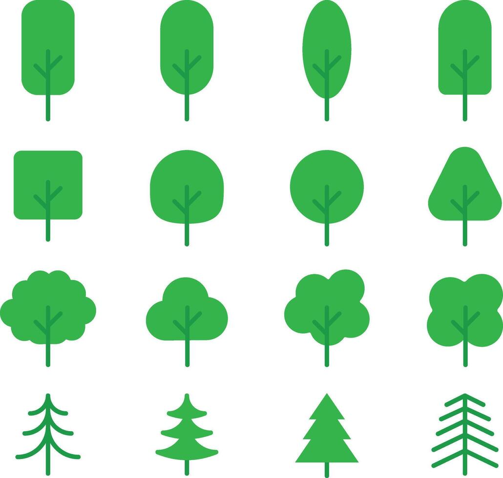 A Set of Tree Solid Icon, Simple Modern Collection for Design, Web Sites, Apps, Cards. Contains Linear Images of Deciduous and Coniferous Trees vector