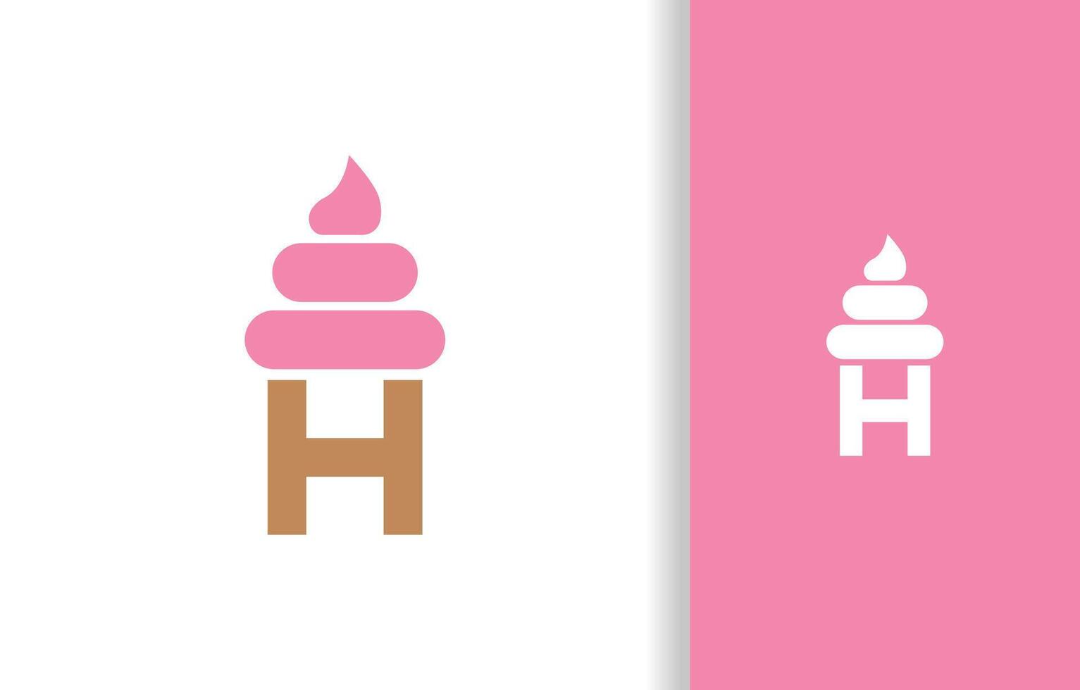 A LOGO SILHOUETTE OF ICE CREAM ABOVE LETTER H WITH PINK COLOR vector