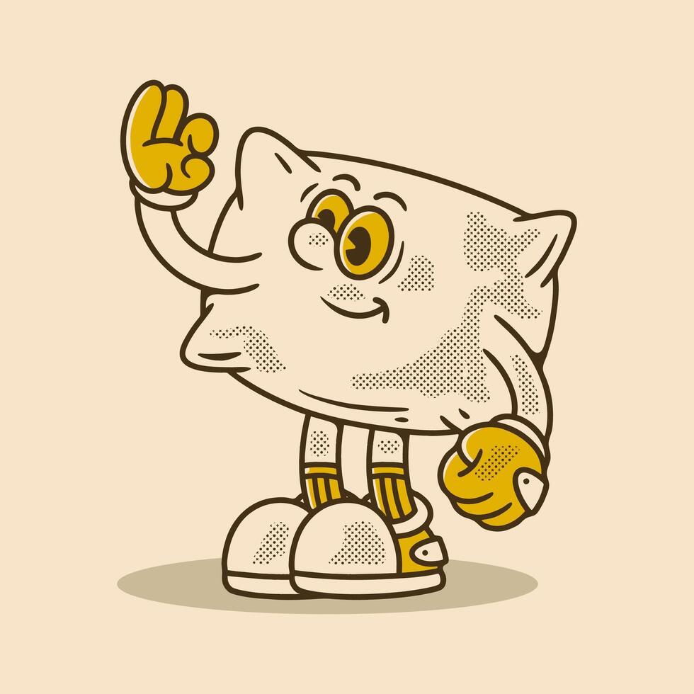 Cartoon pillow Character with Gloves and a Friendly Gesture in retro style vector