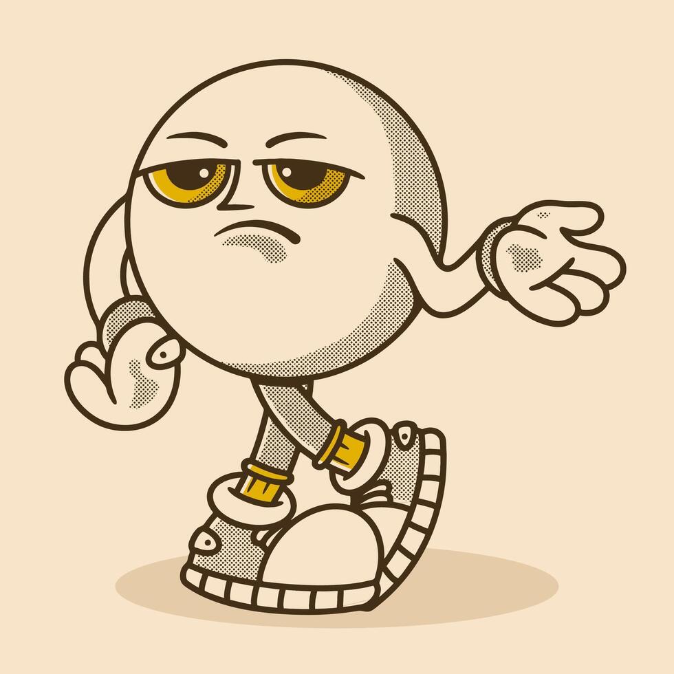 Ball head Cartoon Character with Shoes and Hand Gesture with disappointed face in retro style vector