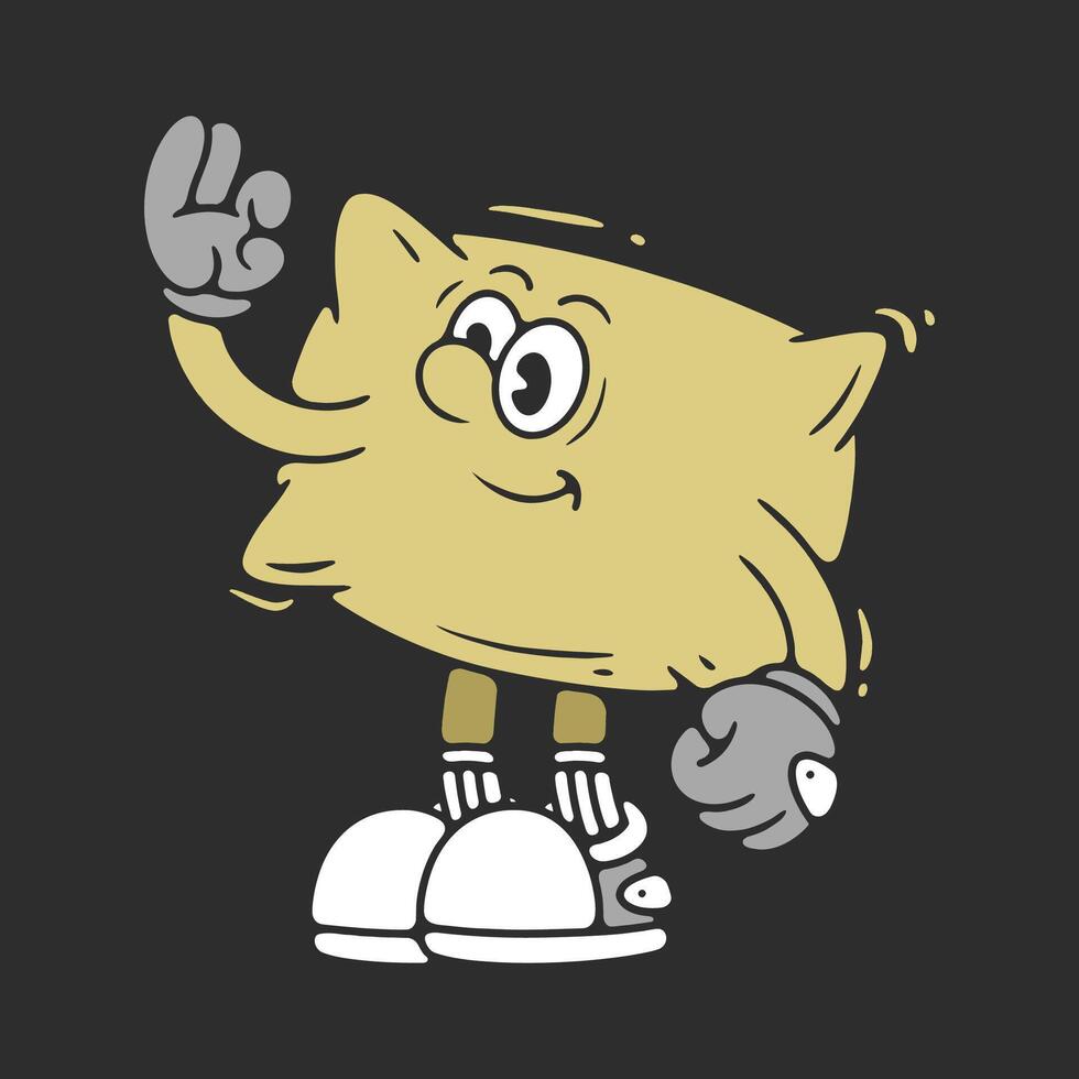 Cartoon pillow Character with Gloves and a Friendly Gesture with dark background vector
