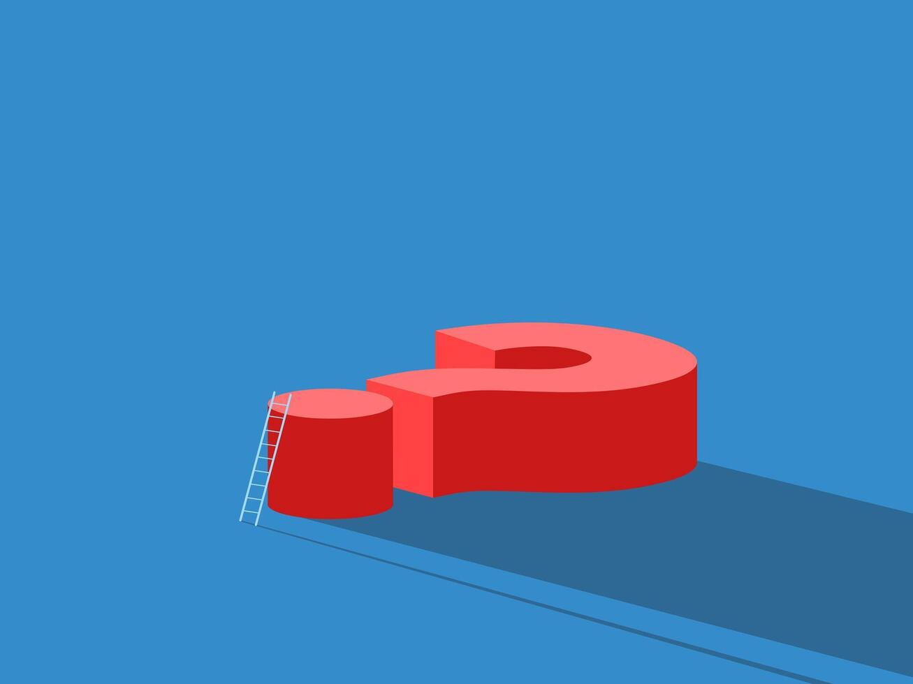 Big red question mark with small ladder, a guideline to solving problems or overcoming obstacles vector