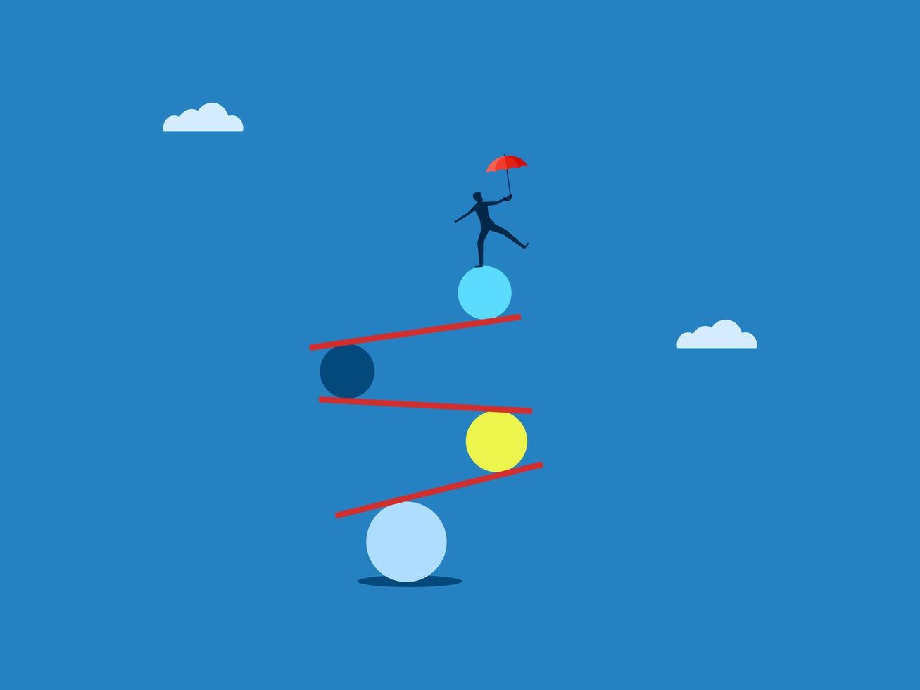 Control, Fluctuation, Uncertainty, Businessman balancing with an umbrella vector