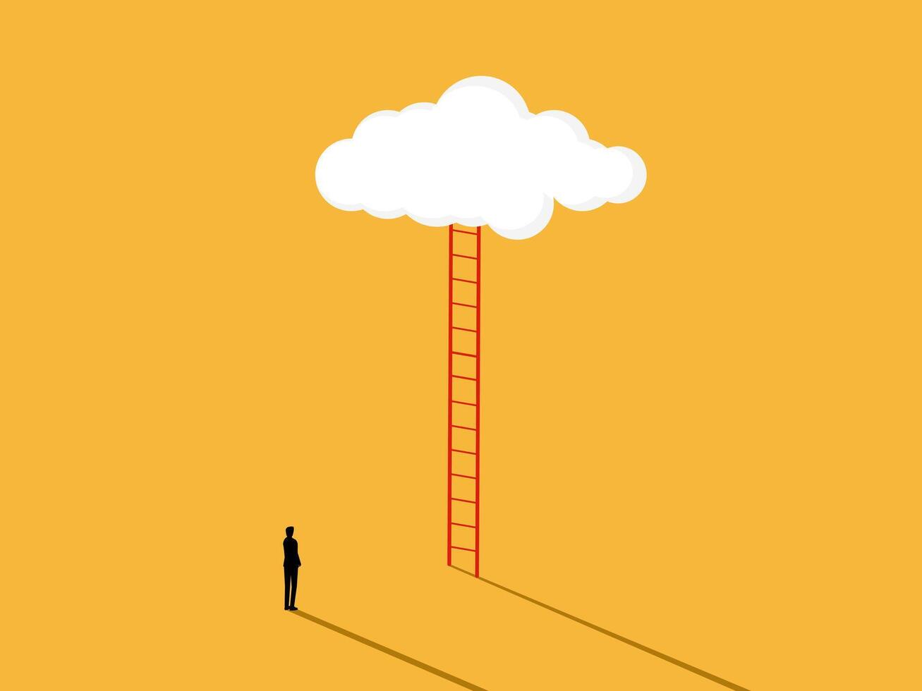 Businessman looking at a ladder leading to opportunity, career and goal concept vector