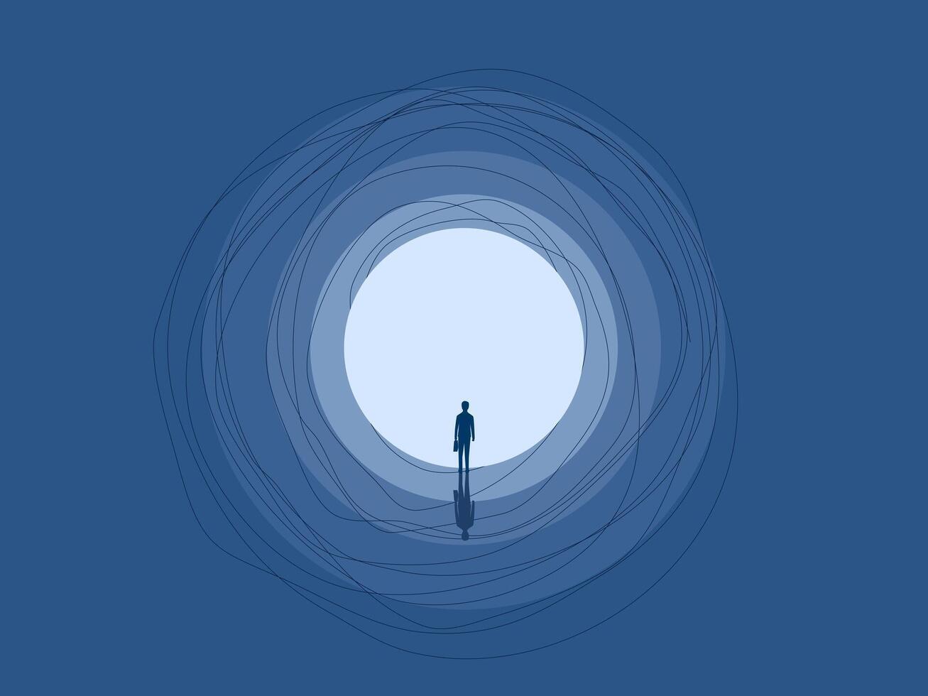 Out of crisis, businessman in the tunnel finds the light vector
