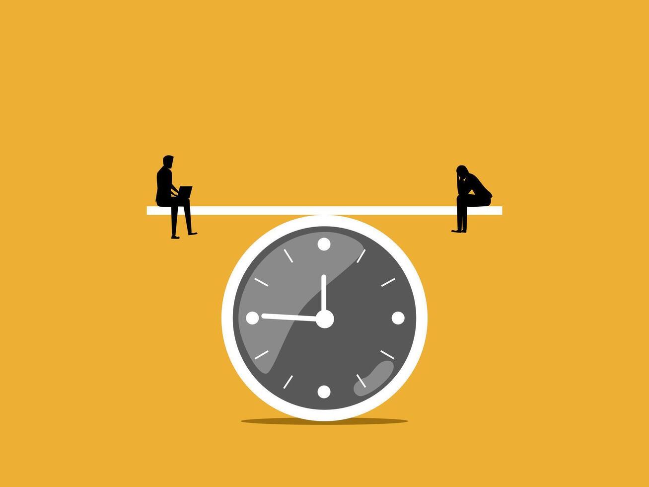 People working and sitting stressed on the same balance of time vector