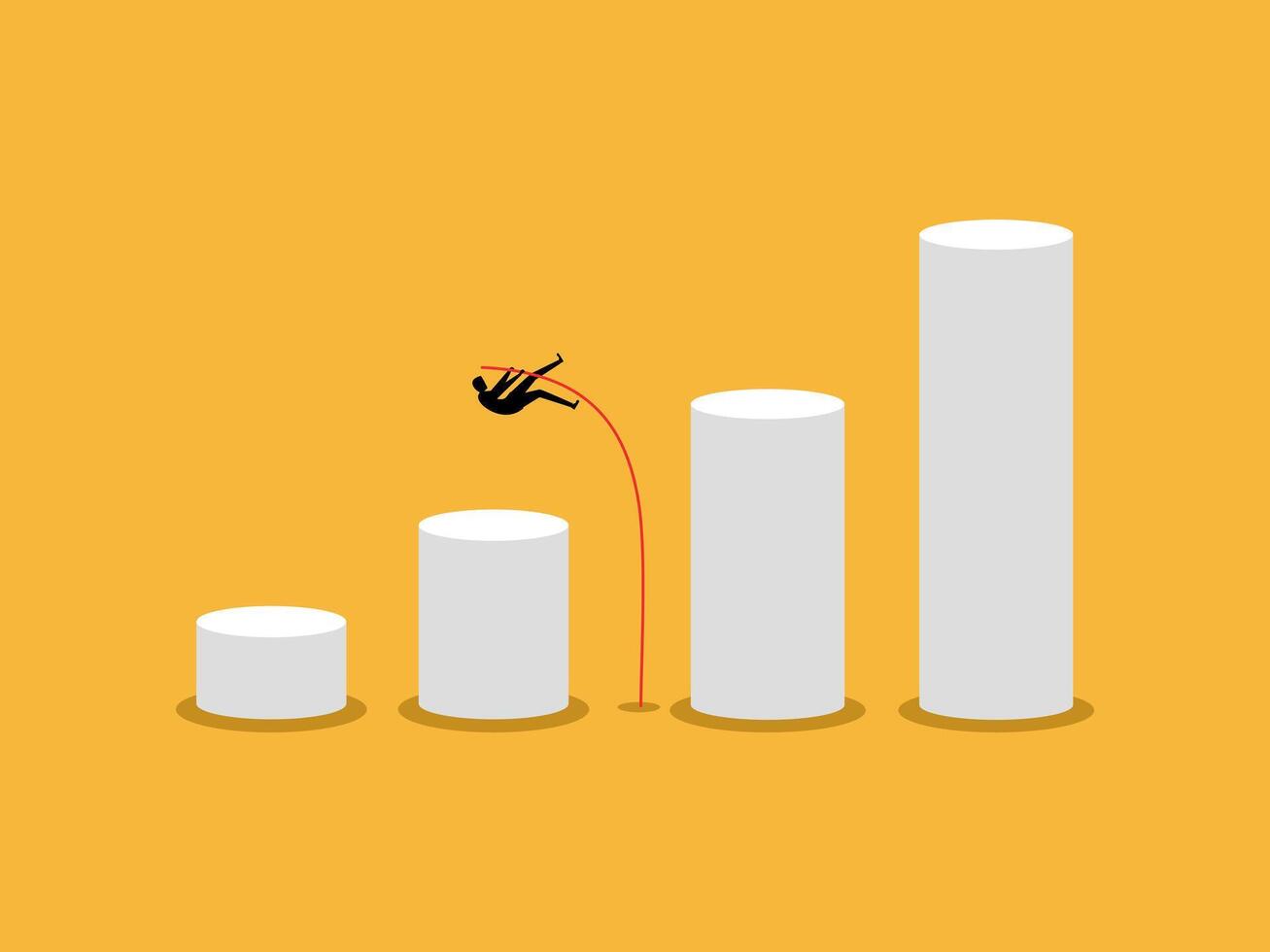 Increase profits, businessman pole vaults over growth bar chart vector