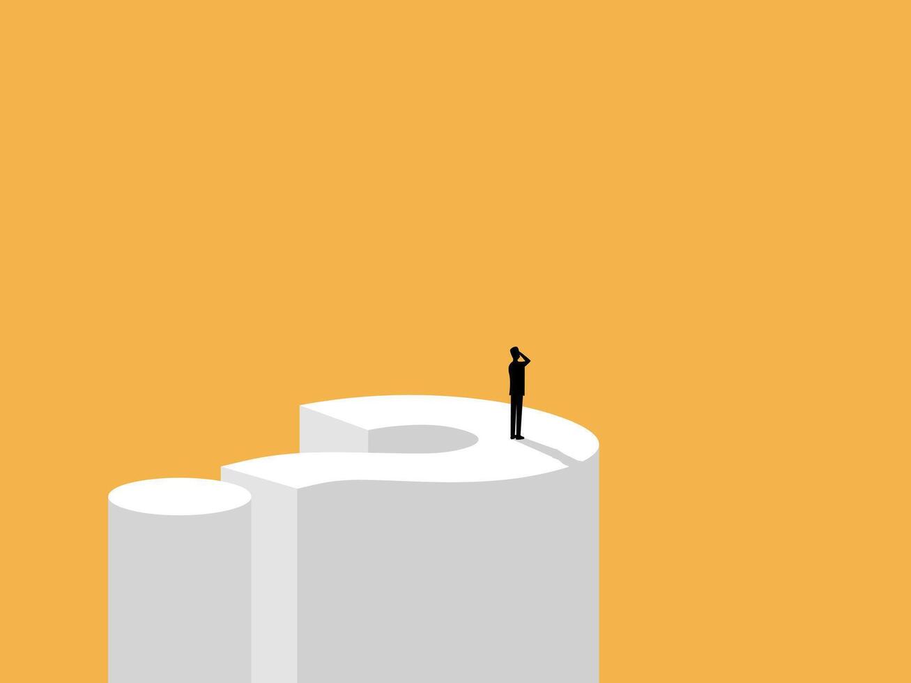 Objective, businessman making a decision standing on a question mark vector