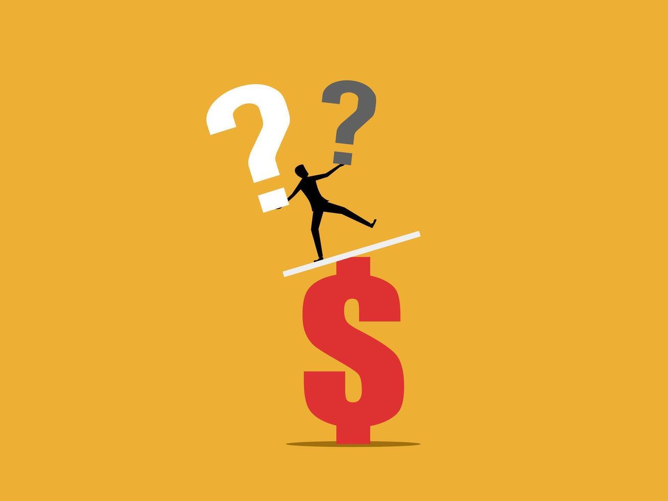 Businessman controls financial problems balances on dollar sign vector