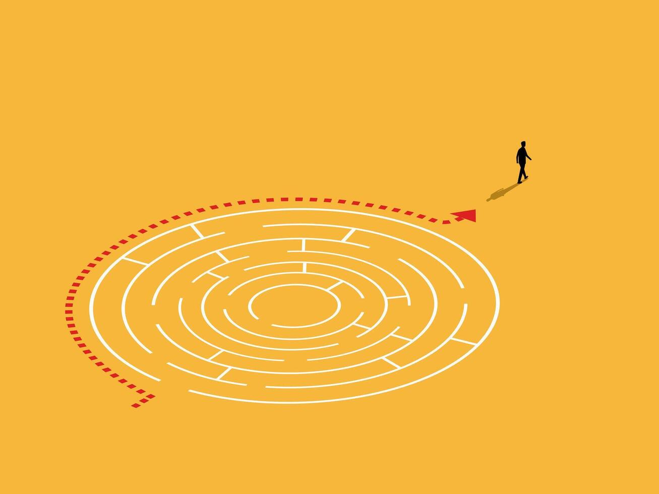 Businessman follow a simple arrow path in solving a maze puzzle vector