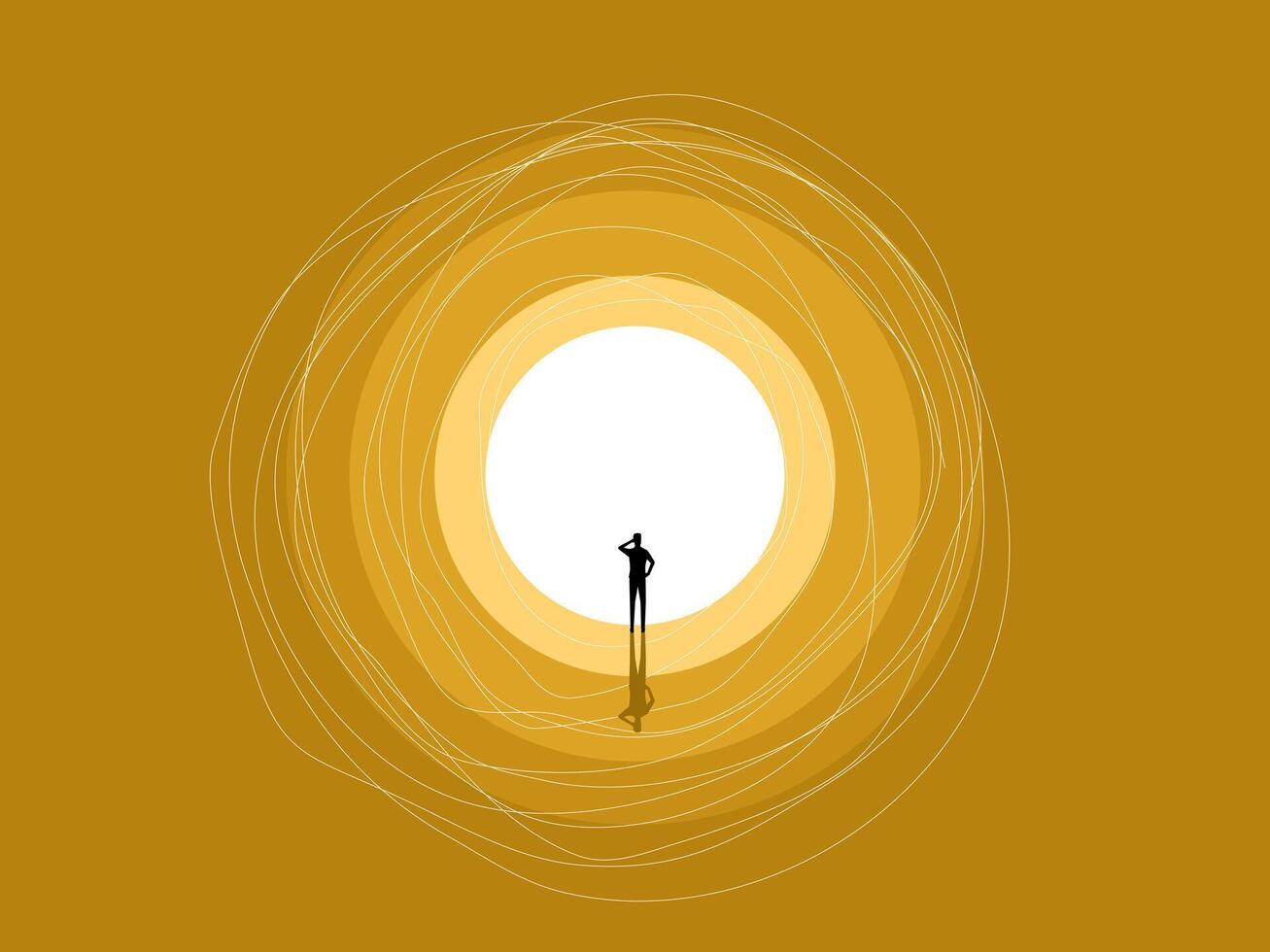 Opportunity, future, businessman in the tunnel finds the light in life vector