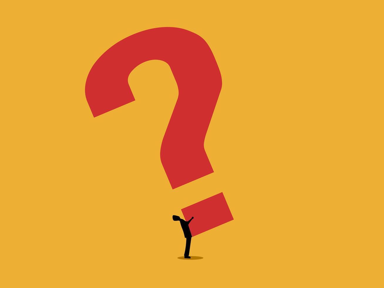 Businessman holding a burden of a question mark, big problem vector