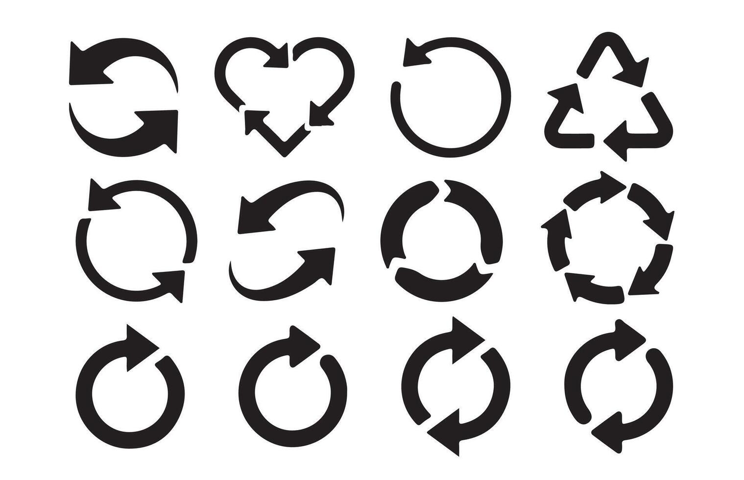 Set of Circular Arrow and Refresh Icons, Recycle, Loop, and Rotation Symbols vector