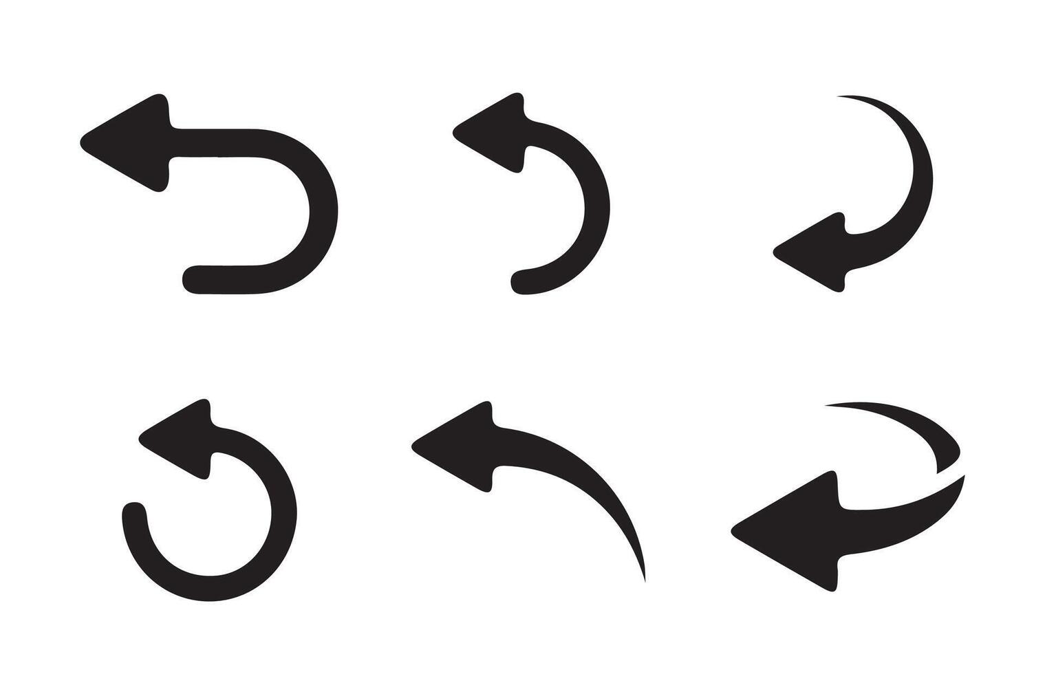 Set of go back arrows icons. Left direction. Return, previous, backward arrow. vector