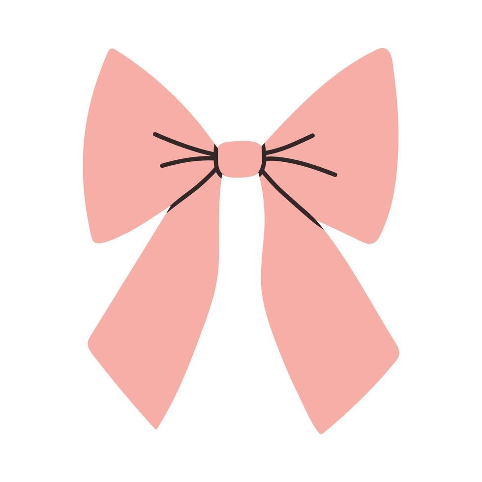 Simple pink bow isolated on white background. Flat illustration of cute bow for postcard, scrapbooking, poster design, sticker. vector