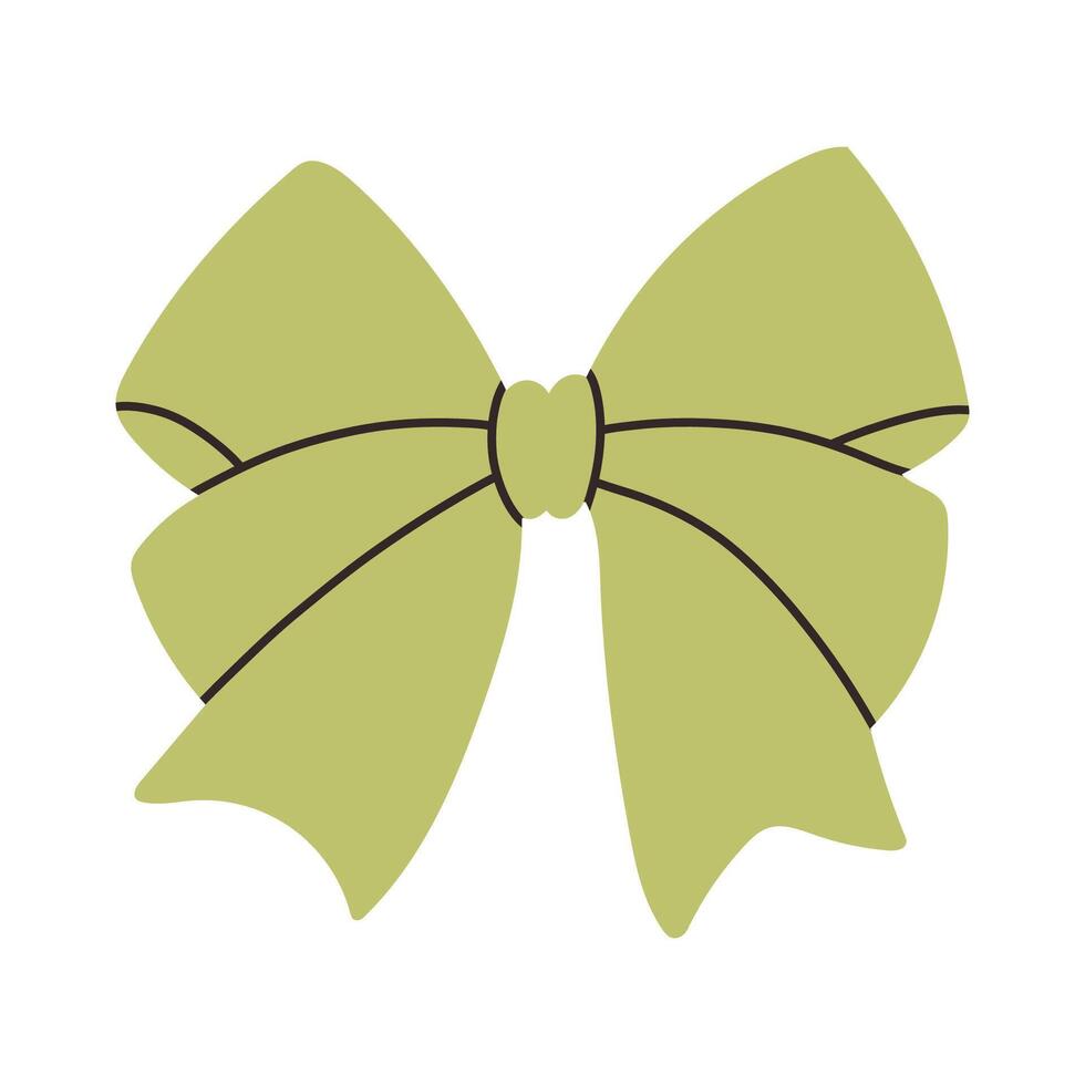 Simple green bow isolated on white background. Flat illustration of cute bow for postcard, scrapbooking, poster design, sticker. vector
