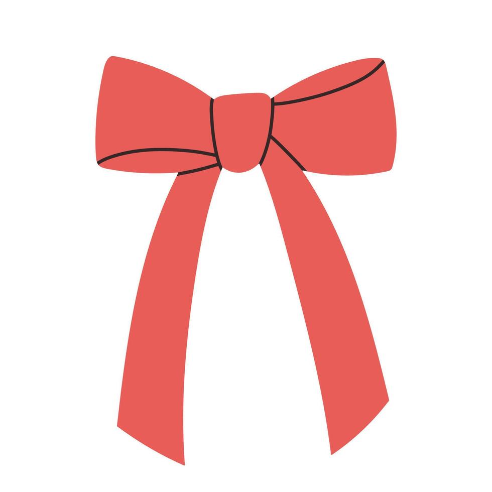 Simple red bow isolated on white background. Flat illustration of cute bow for postcard, scrapbooking, poster design, sticker. vector