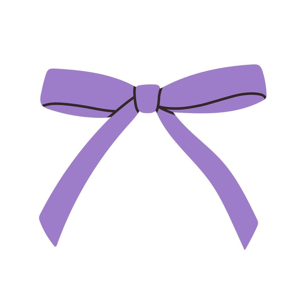 Simple purple bow isolated on white background. Flat illustration of cute bow for postcard, scrapbooking, poster design, sticker. vector