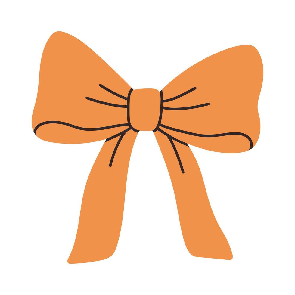 Simple orange bow isolated on white background. Flat illustration of cute bow for postcard, scrapbooking, poster design, sticker. vector