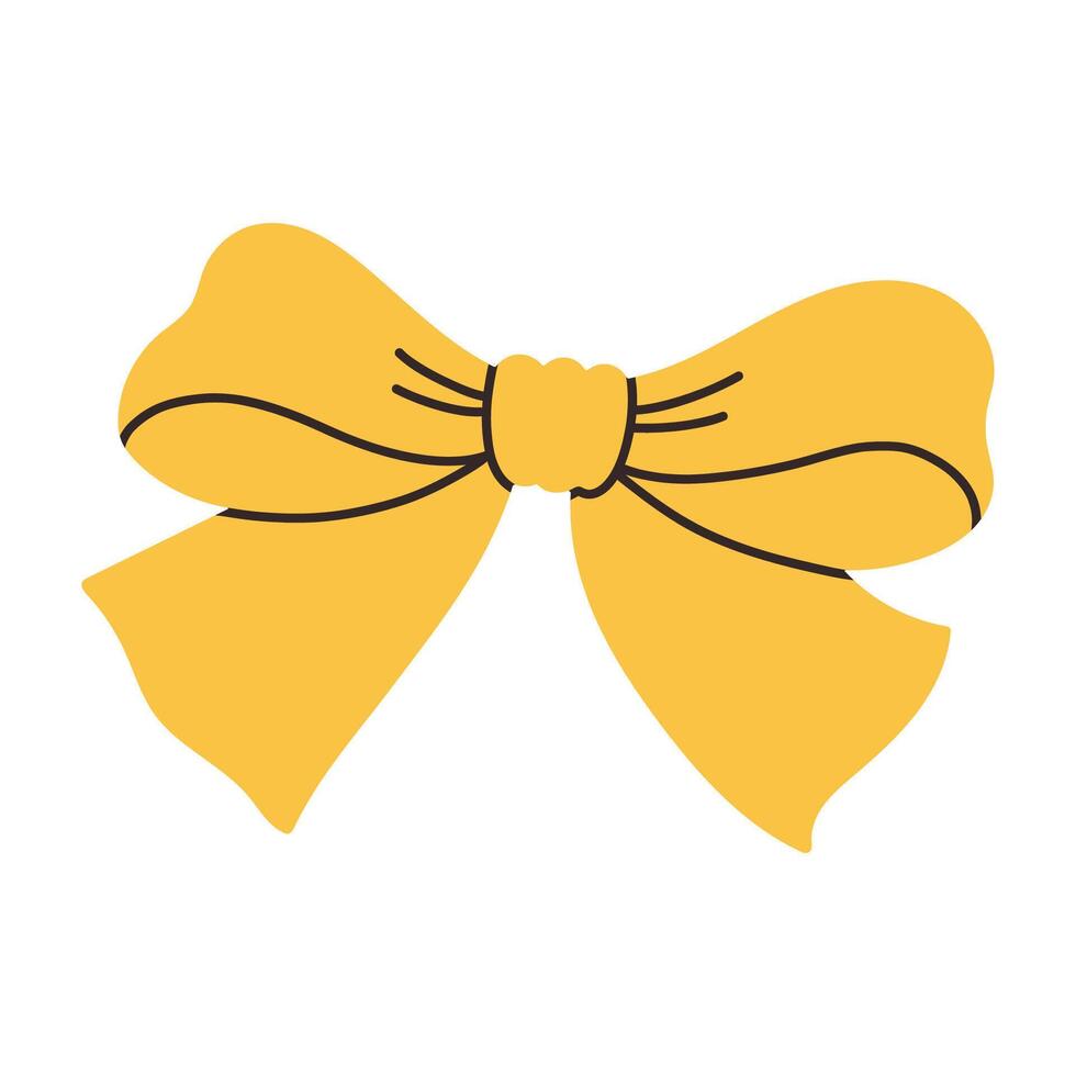 Simple yellow bow isolated on white background. Flat illustration of cute bow for postcard, scrapbooking, poster design, sticker. vector