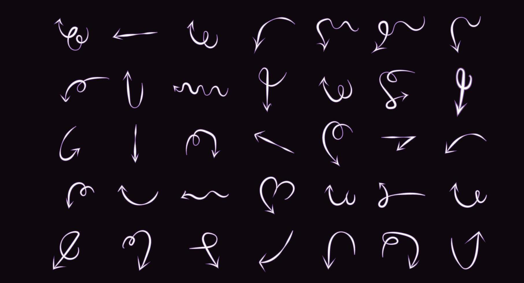 Neon Scribble Arrows Collection Colorful Glowing Hand Drawn Arrow Icons for Futuristic Design and Navigation Projects vector