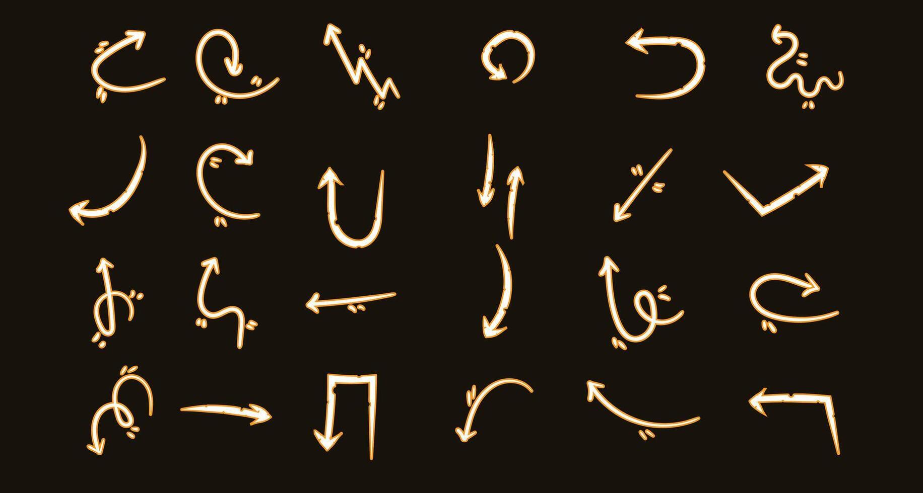Neon Doodle Arrow Symbols Abstract Crayon and Charcoal Line Brushes for Backgrounds and Print Projects vector