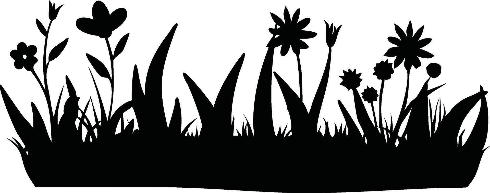 Silhouetted Wildflowers in a Meadow vector
