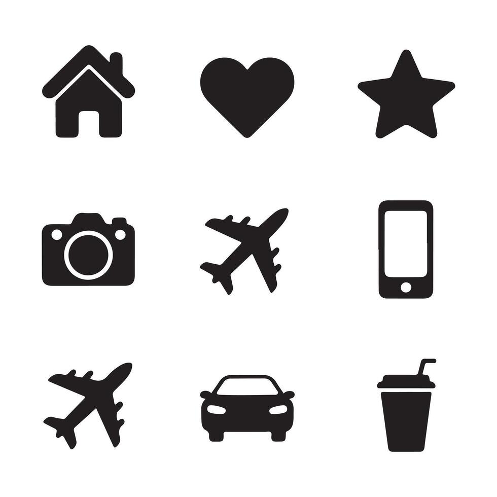Basic UI Icon Set Minimal Black Symbols for Web and App Design vector