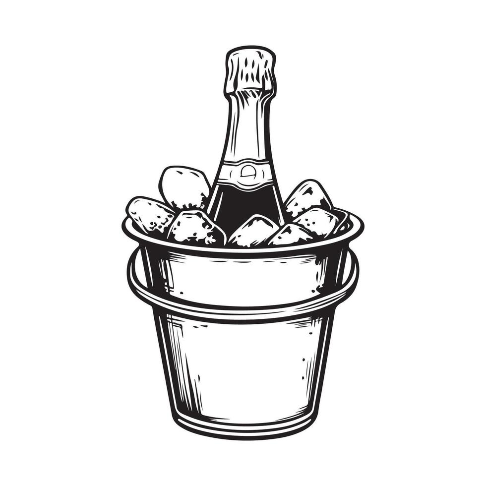 Champagne Bottle Inside Ice Bucket Isolated on White Background. vector
