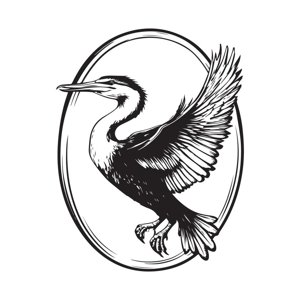 Cormorant Bird Symbol Illustration isolated on white background. vector