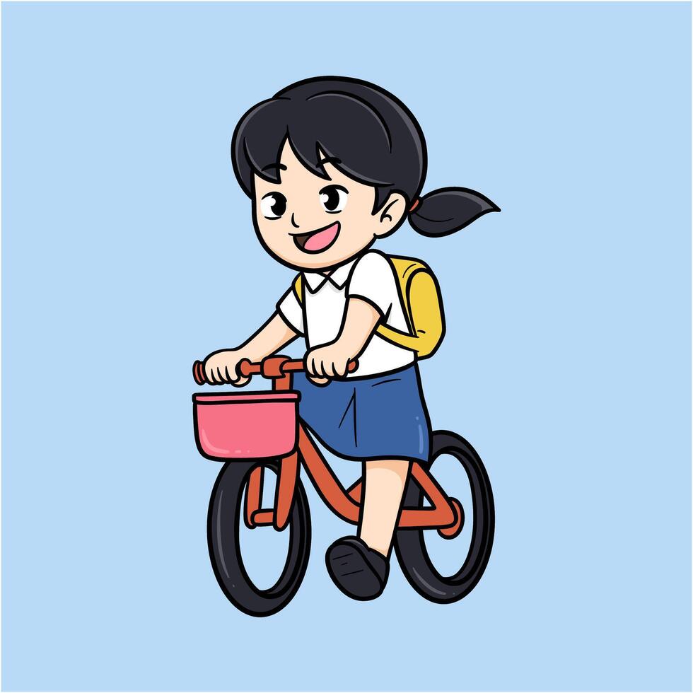 Young Girl Riding Bicycle vector