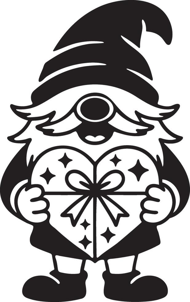 A gnome with a heart shape Gift box illustration. vector