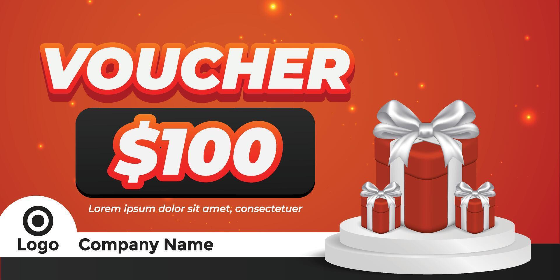 Gift Voucher Template with Red Gift Boxes vector