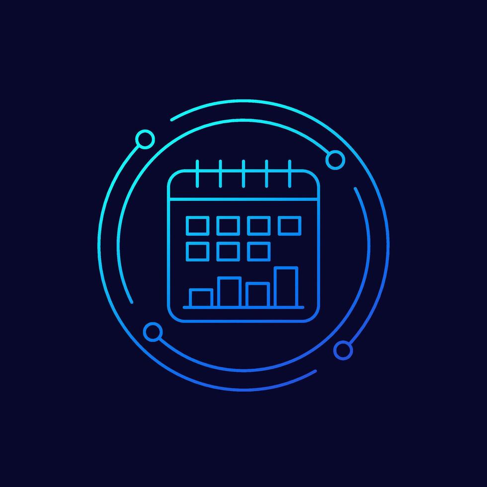 Calendar icon with a graph, linear design vector