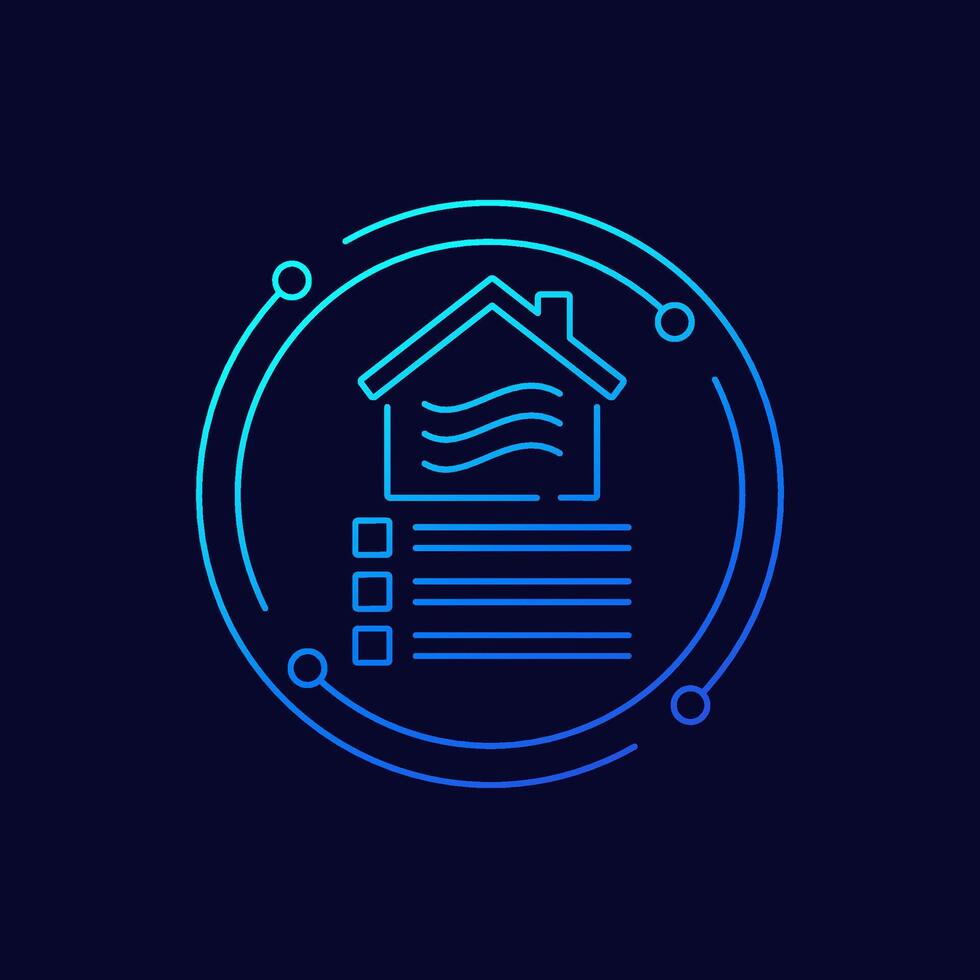 indoor air quality icon with a checklist, linear design vector