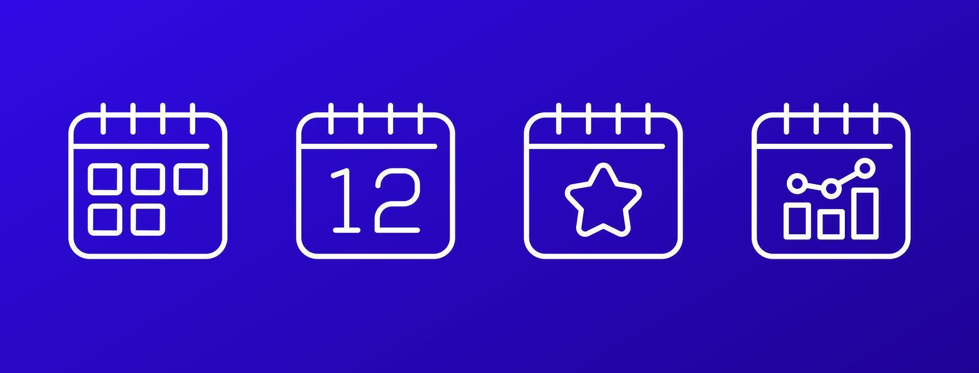 calendar and schedule, agenda line icons, set vector