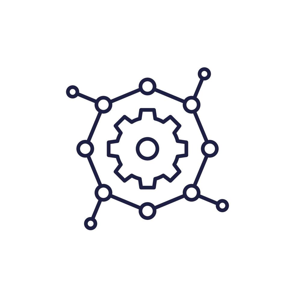Biomaterial line icon with a molecule and gear vector