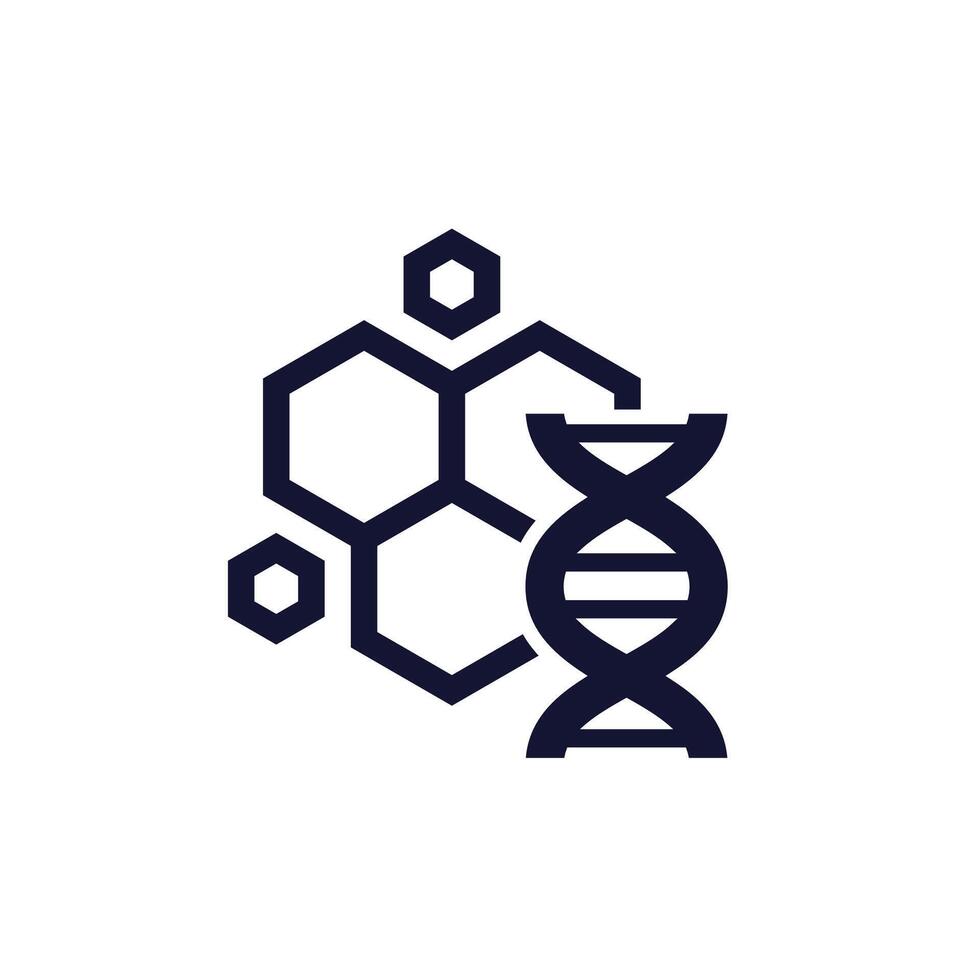 Biomaterial icon with molecule and dna vector
