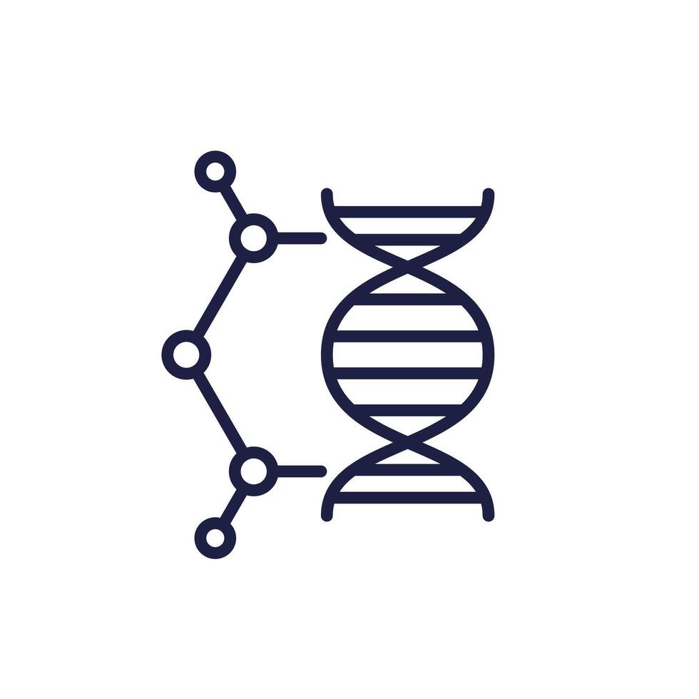 Biomaterial line icon with molecule and dna vector