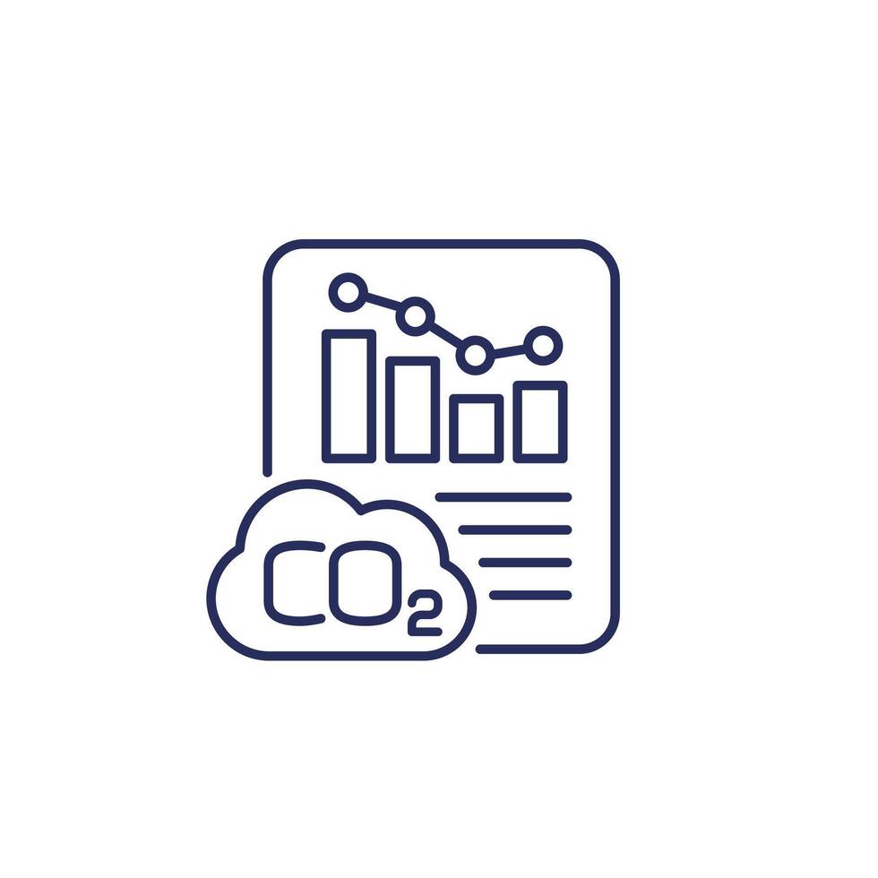 carbon emission reduction line icon with graph, co2 gas report vector