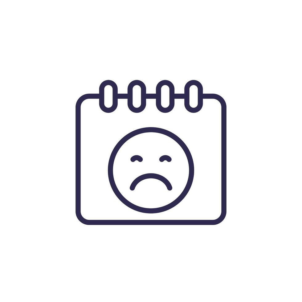 bad day line icon with calendar and emoji vector