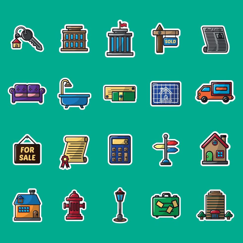 Illustration of elements related to contractors, made in sticker style vector