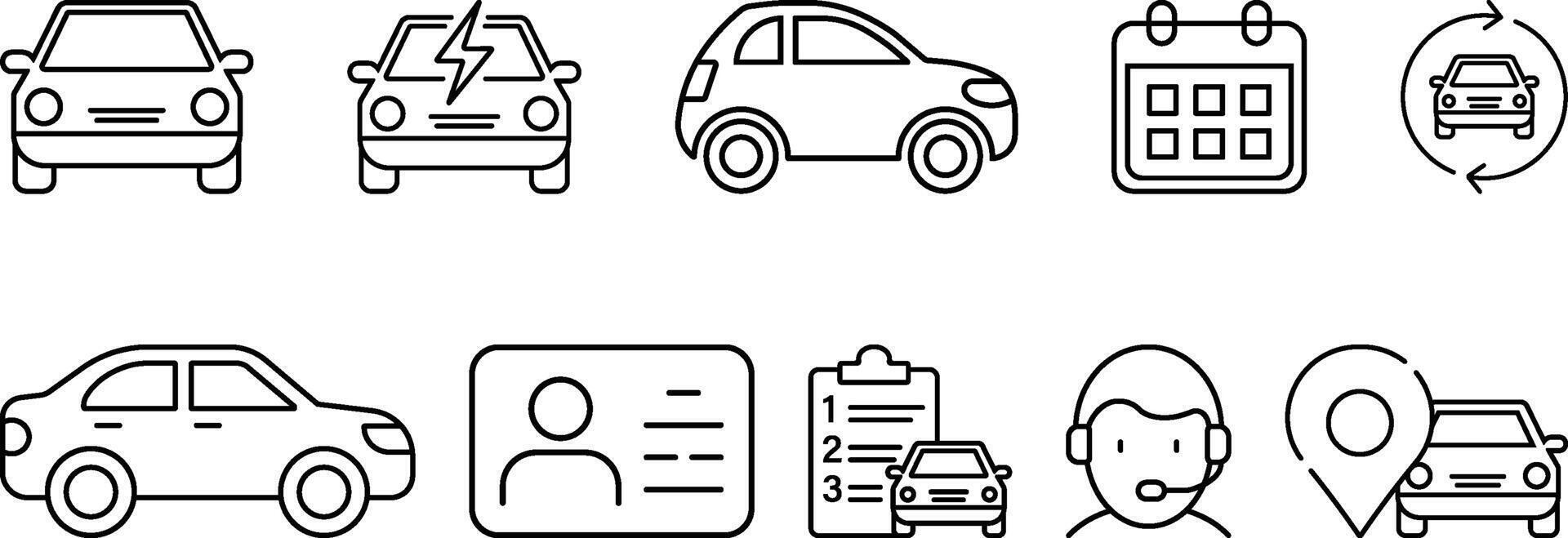Minimalist Car Service and Management Icon Set in Black Line Art vector