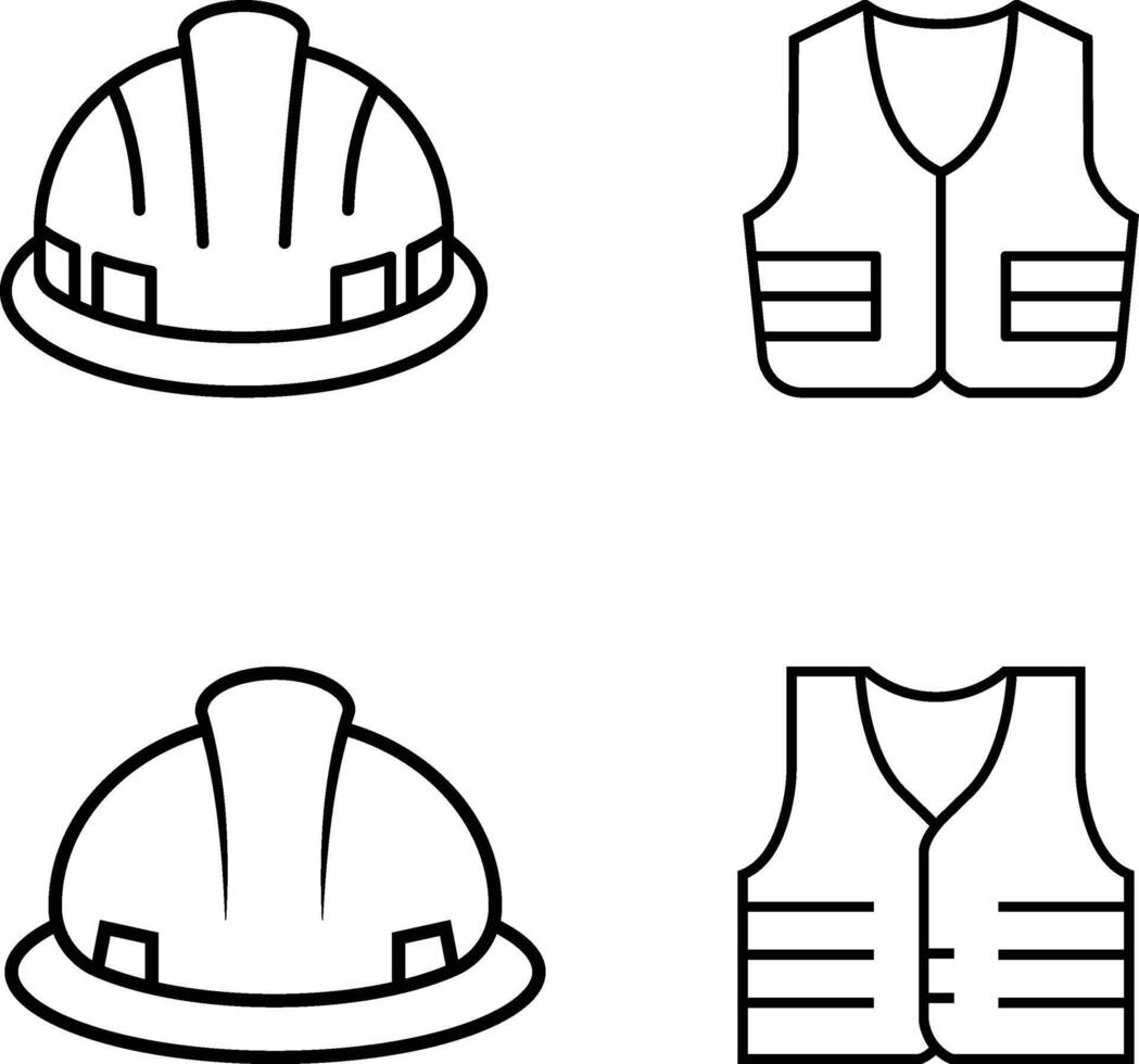 Minimalist Line Art Grid of Hard Hats and Safety Vests for Construction Safety Themes vector
