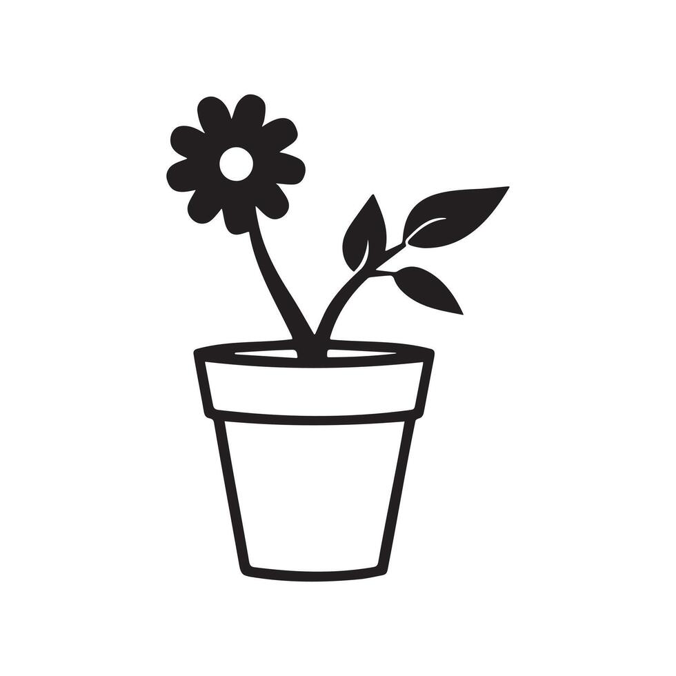 Potted Plant Icon, Minimal, Modern Vase with Greenery Design vector