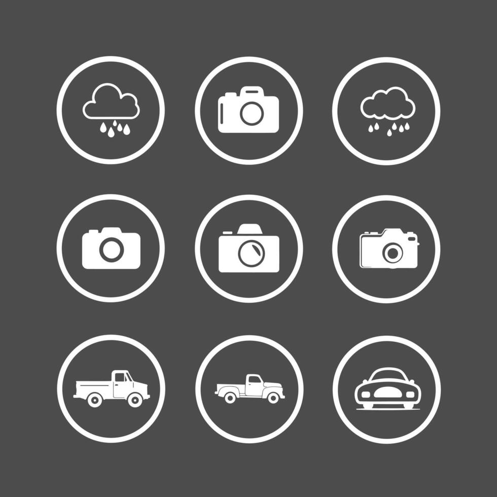 Camera, Car, Nature Icon Sets for Travel, Photography, Design vector